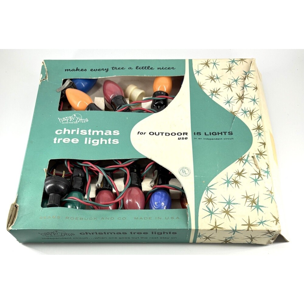 2 Sets - VTG Sears HAPPI-TIME Christmas Lights-Set of 15 No 6659 Outdoor Prop